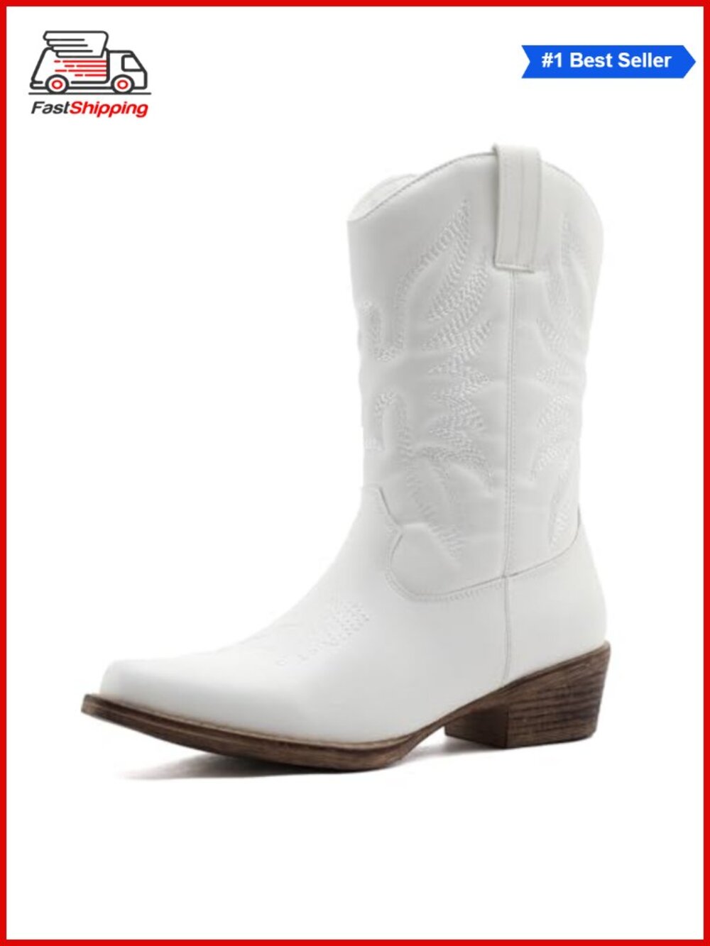 ✨GLOBALWIN Western Cowboy Boots for Women Mid-Calf Square Toe Faux Leather Vegan